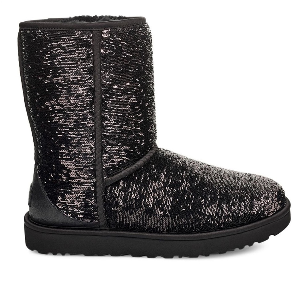 Sequin Cozy Mid-Calf Boot - Black